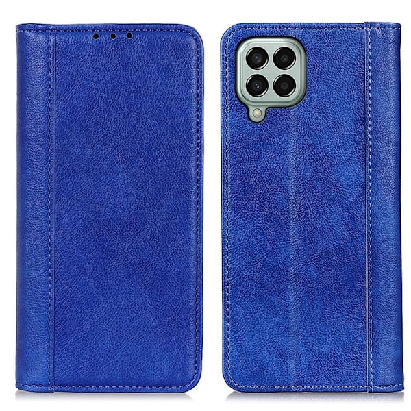 Äkta läder Samsung Galaxy M33 5G fodral med magnetisk stängning Blå