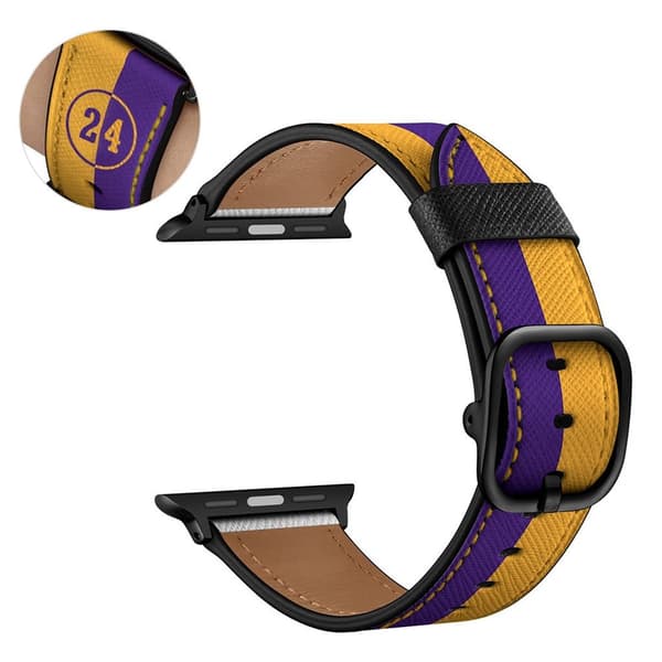 Apple Watch 42mm - 44mm dobbeltfarvet læderurrem - Gul / Lilla Multicolor