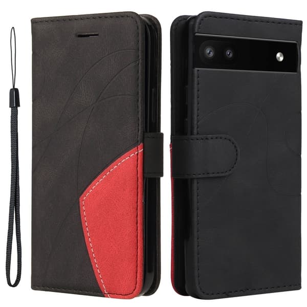 Texturerat läder Google Pixel 6a fodral med handledsband - Svart Svart