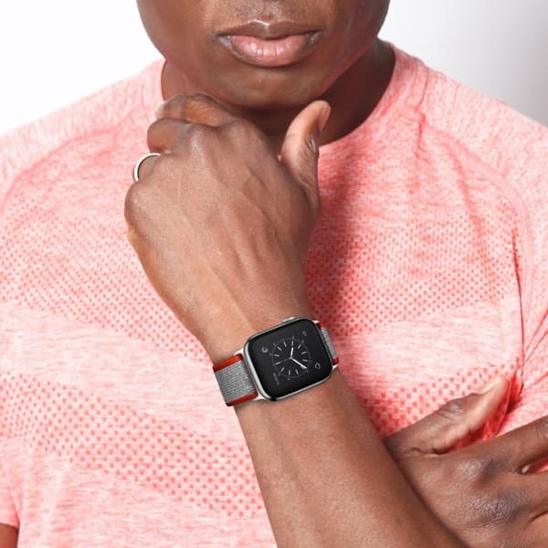 Apple Watch 42mm - 44mm unik mønstervævet urrem - Rød / Sølv Silver grey