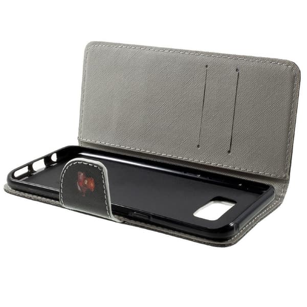 Samsung Galaxy S8+ Mønstret Lær Flip Etui- Advarselord Og Kul Bamse Multicolor