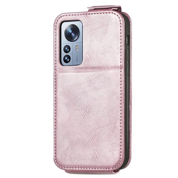 Vertical Flip Phone Etui med Zipper til Xiaomi 12S Pro / 12 Pro - Rose Gull Pink