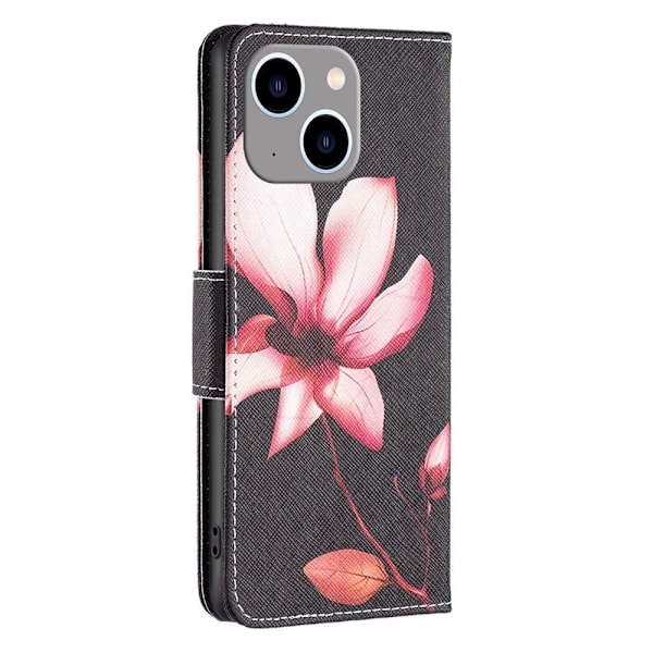 Wonderland iPhone 14 Plus flip etui - Pink Blomst Black