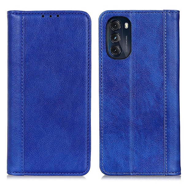Motorola Moto G (2022) ægte læderetui med magnetisk lukning - Blå Blue