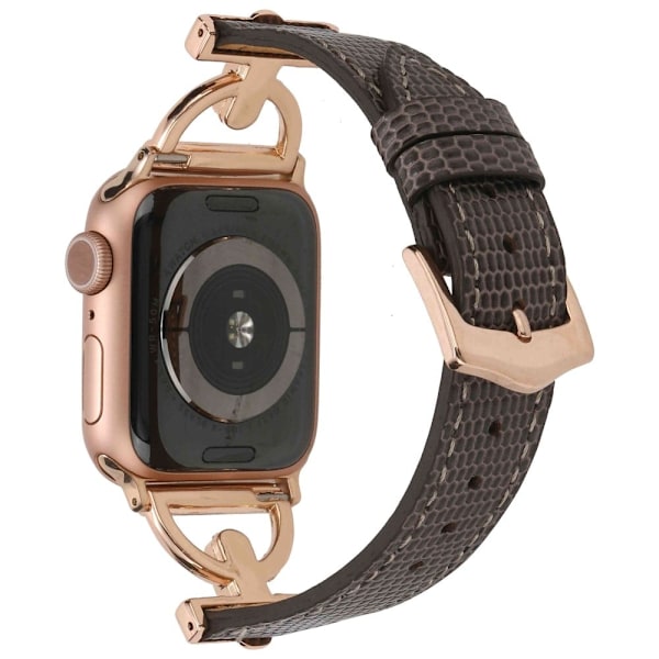 Apple Watch (45 mm) klockarmband i texturerat PU-läder - Grå / Roséguld Rosa