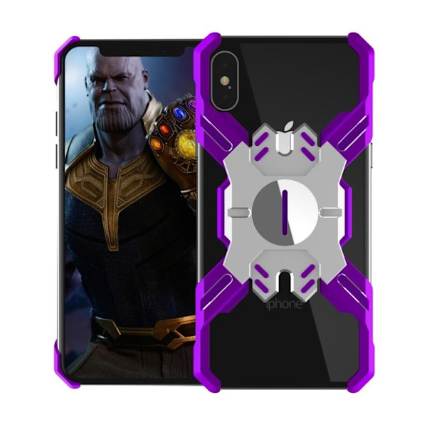 iPhone Xs Max heroes series X-format metallfodral - Silver / Lila multifärg