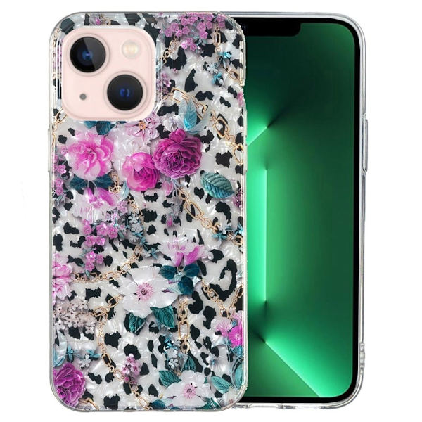 Marble iPhone 15 Etui - Leopard og Blomst Pink