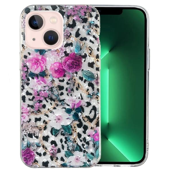Marble iPhone 15 Suojakotelo - Leopard And Flower Pink