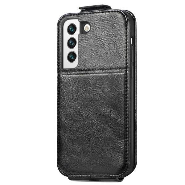 Vertical Flip Phone Etui med Zipper til Samsung Galaxy S22 - Sort Black