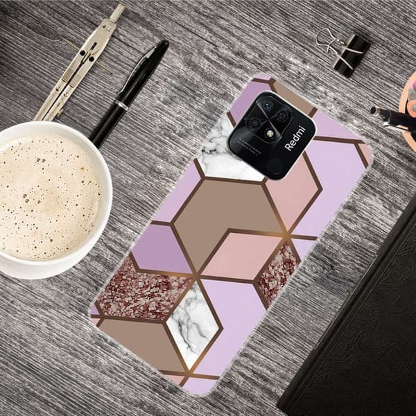 Marble Xiaomi Redmi 10C Etui - Goldent Lush Tile Pink