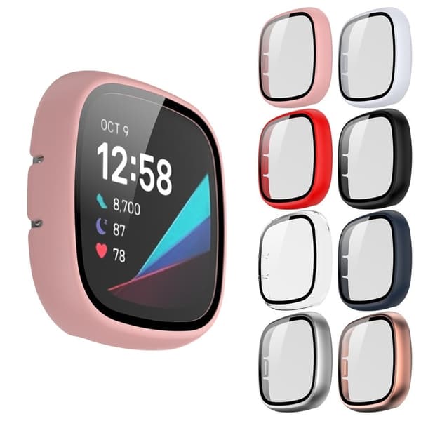 Fitbit Sense / Versa 3 matt hardt deksel med herdet glass - Rosa Pink