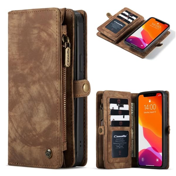 CaseMe iPhone 12 Mini Lommebok med Glidelås - Brun Brown