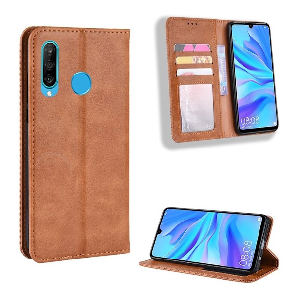Huawei P30 Lite vintage læderetui - Brun Brown