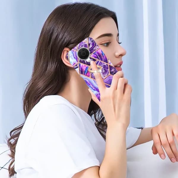 Marble Mønstret Deksel med Ring Holder til Nokia G10 / G20 - Mørkelilla Purple