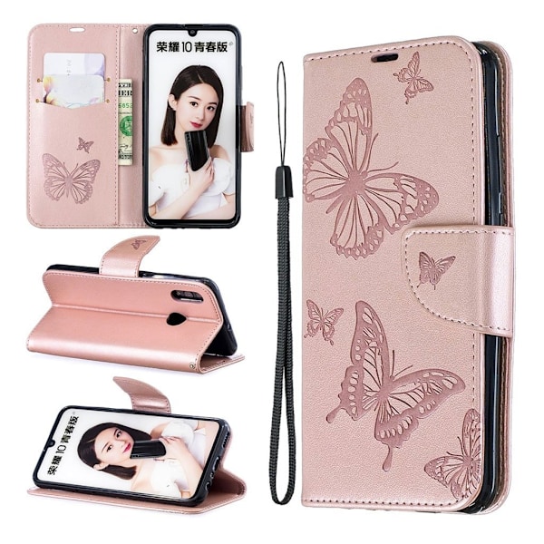 Butterfly läder Huawei P Smart 2019 fodral - Rosa Rosa