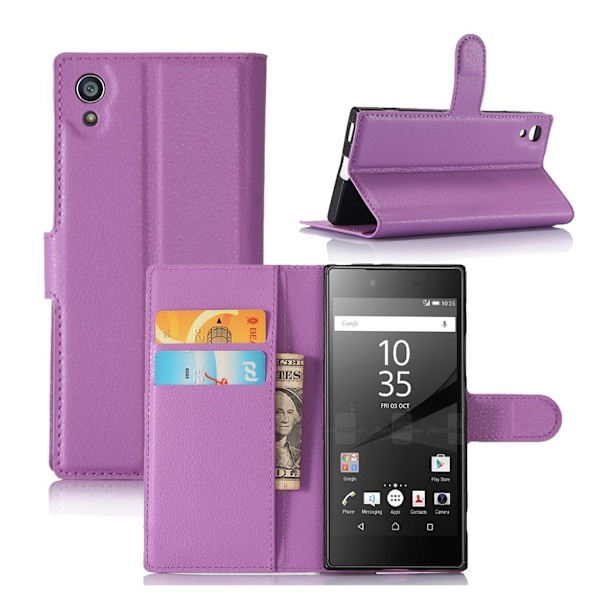 Sony Xperia XA1 litchi fiber läderfodral - Lila Lila