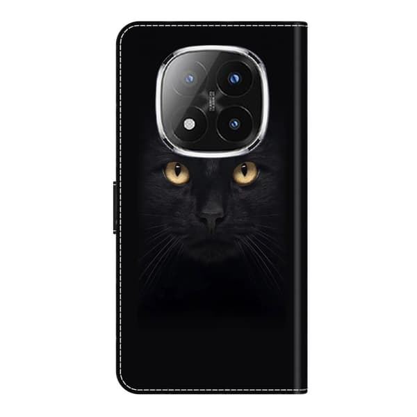 Xiaomi Redmi Note 14 Pro+ 5G Etui med magnetisk lås 3D-mønster Læderpung Telefoncover - Sort Kat Black