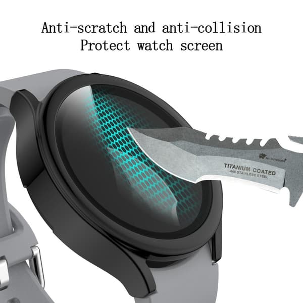 Samsung Galaxy Watch 4 (44mm) electroplated cover with tempered glass screen protector - Black Transparent
