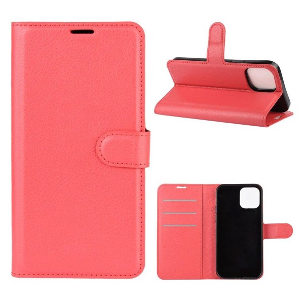 Litchi Texture Leather Wallet Shell Stand Phone Case iPhone 12 P Red