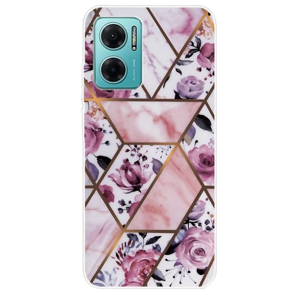 Marmordesign Xiaomi Redmi Note 11E deksel - Elegant Flis Med Roser Purple