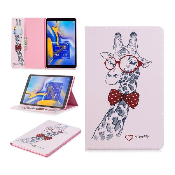Samsung Galaxy Tab A 10.5 mönstrat flipfodral i läder - Söt Giraff Med Glasögon multifärg