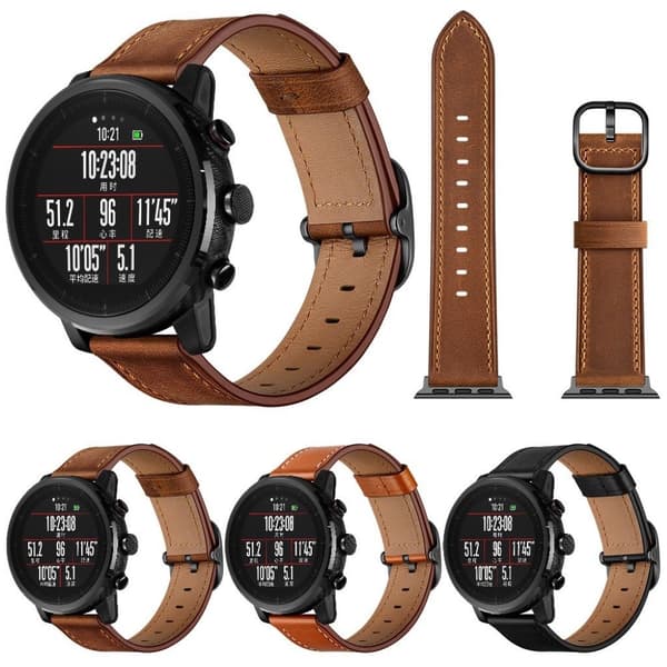 Amazfit / Stratos 2 / 2s urrem i okselæder - Sort Black