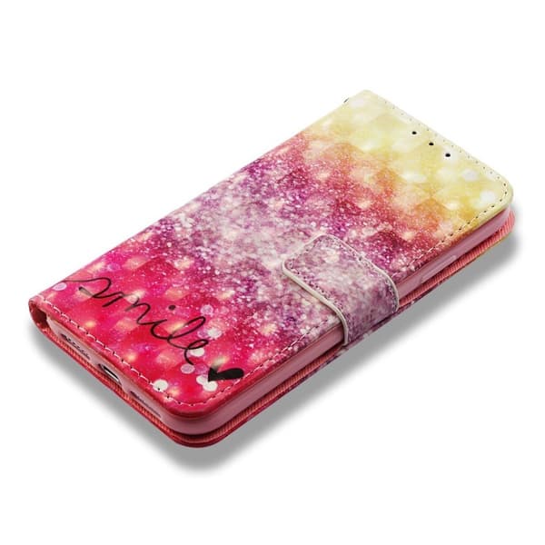iPhone 9 Kimalle Kuviollinen Synteetti Nahkainen Lompakko Suojakotelo - Smile Teksti Multicolor