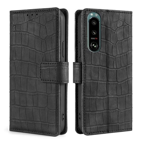 Læderetui med Krokodille Tekstur til Sony Xperia 5 III - Sort Black