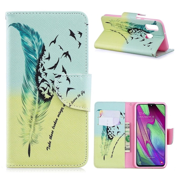 Wonderland Samsung Galaxy A40 flip etui - Feather Pattern Multicolor