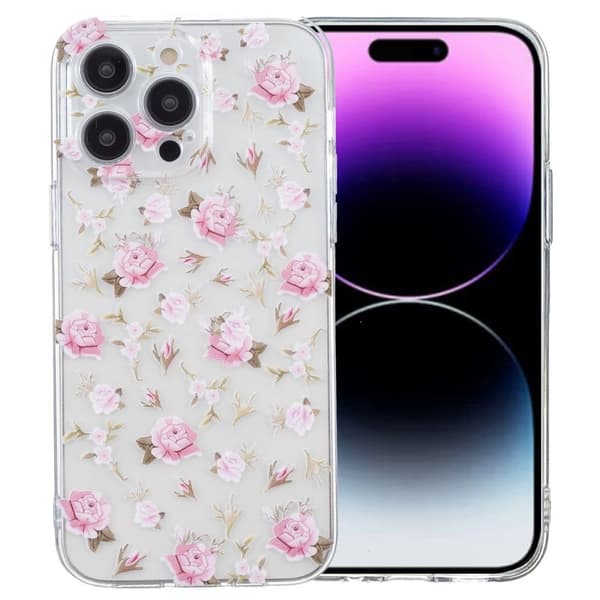 iPhone 16 Pro Case läpinäkyvä reuna joustava puhelin kansi kuvio tulostus - Vaaleanpunainen Kukka Pink