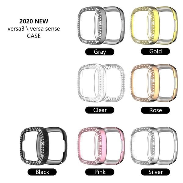 Fitbit Versa 3 / Sense dual-row rhinesten ramme - grå Silver grey