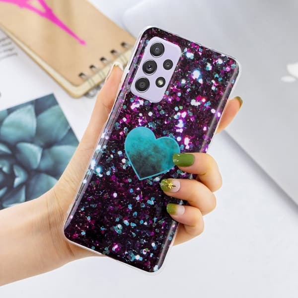 Marble Samsung Galaxy A52 5G Etui - Glimmering Blått Hjerte Multicolor