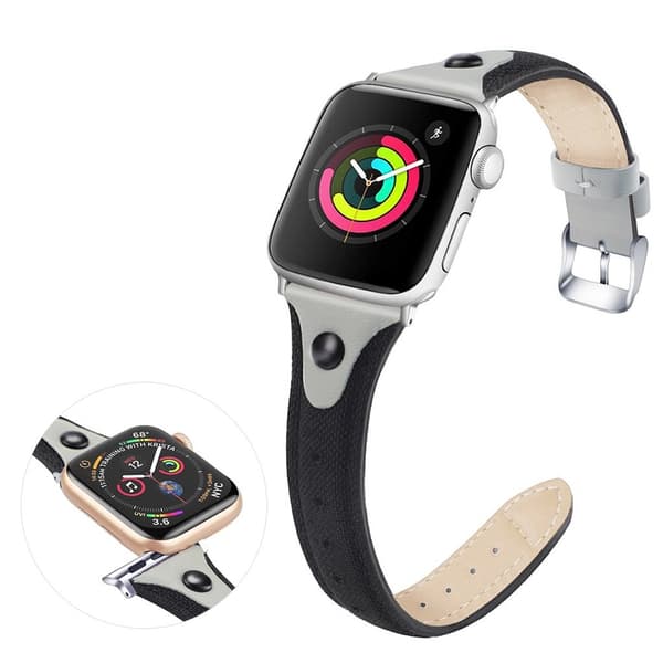 Apple Watch Series 5 / 4 40mm canvas urrem i ægte læder - Sort / Grå Black