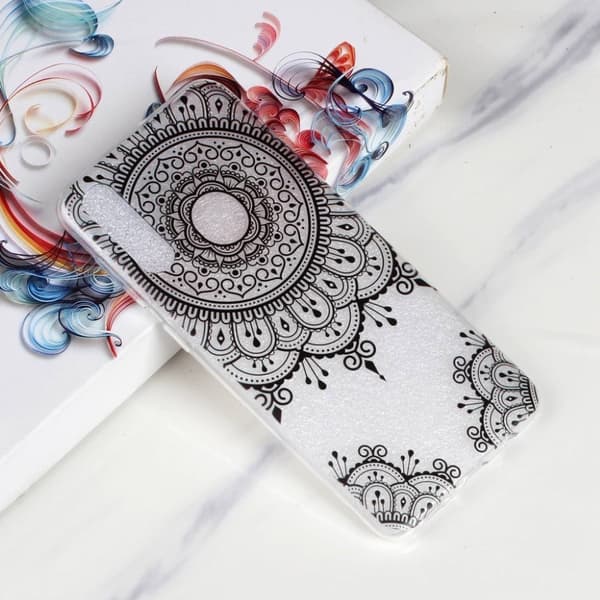 Samsung Galaxy A70 Mønster Etui - Svart Blomst Black