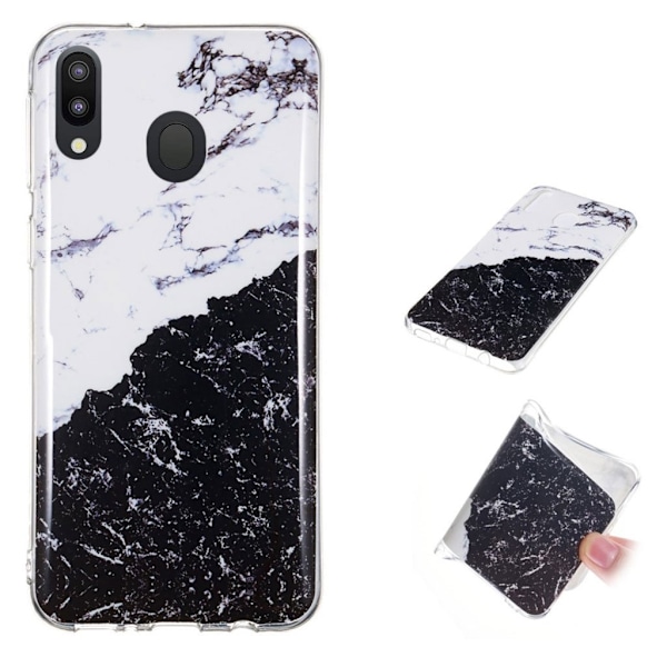 Marble Samsung Galaxy M20 cover - Hvid / sort marmor Black