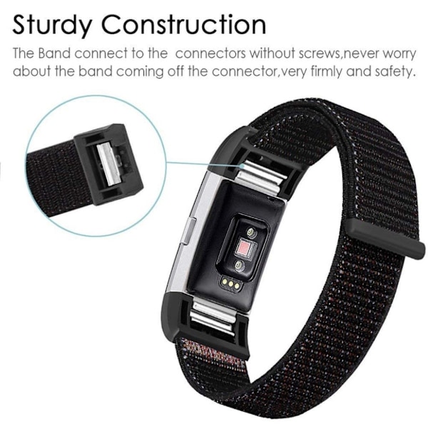 Fitbit Charge 2 nylon watch band - Dark Grey Silvergrå