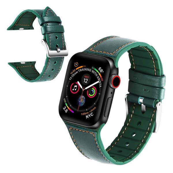 Apple Watch Series 5 44mm silikone genuin læder Urrem - Grøn Green