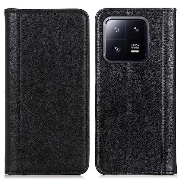 Xiaomi 13 ægte læderetui med magnetisk lukning - Sort Black