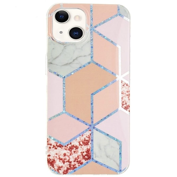 Marble iPhone 14 Etui - Rosa / Rhombus Multicolor