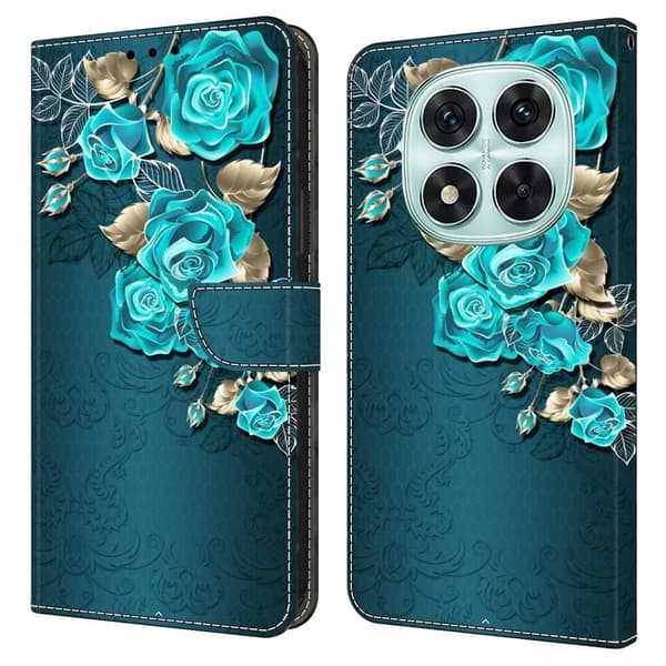 Xiaomi Redmi Note 14 Pro 5G Fodral Magnetiskt lås 3D-mönster Läder Plånbok Telefonskal - Blå Ros Blå