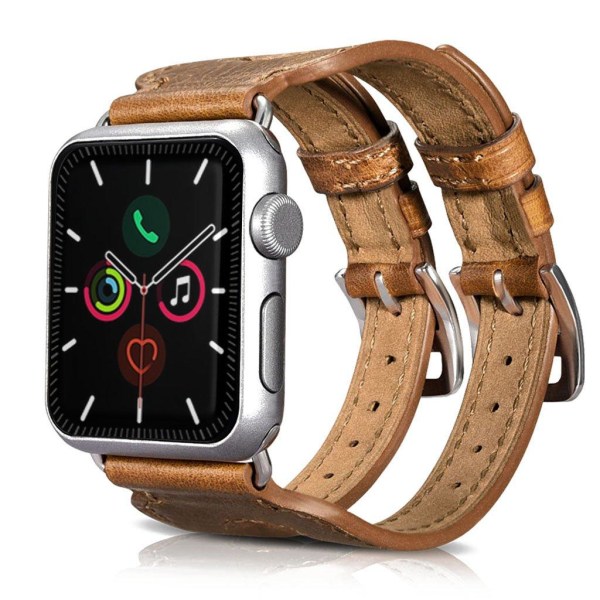 iCarer dubbel manschett Apple Watch Series 5 40mm äkta läderarmband - Brun Brun