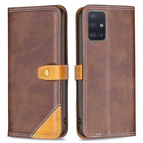 BINFEN to-farvet Samsung Galaxy A51 læderetui - Kaffe Brown