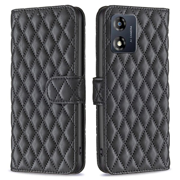 Rhombus mat Motorola Moto E13 flip etui - Sort Black