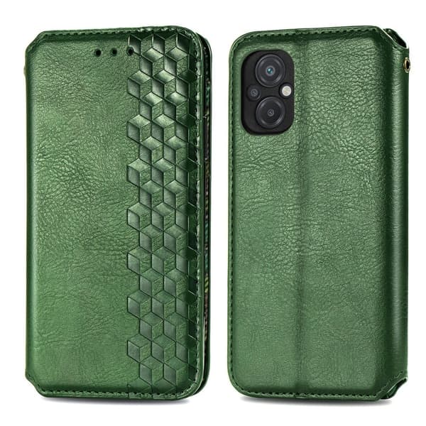 Læretui med A Stilfull Rhombus Imprint til Xiaomi Poco M5 - Grønn Green