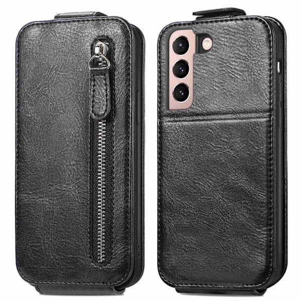 Vertical Flip Phone Suojakotelo With Zipper For Samsung Galaxy S21 Plus 5G - Musta Black