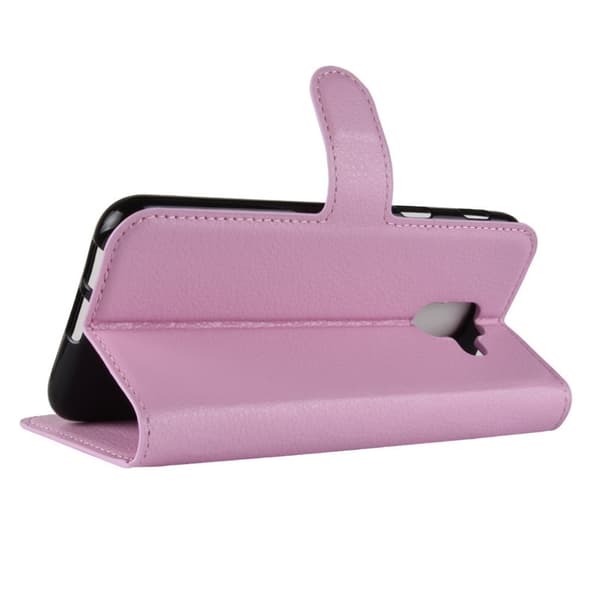Samsung Galaxy A6 litchi skin magnetisk læder flip cover - Lyserød Pink