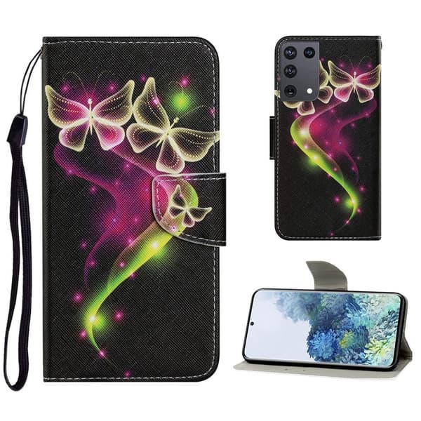 Wonderland Samsung Galaxy S21 Ultra Flippetui - Glittery Sommerfugl Multicolor
