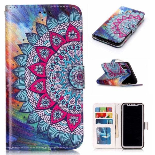 iPhone Xs Max flip cover i læder med præget mønster - Blomst Multicolor