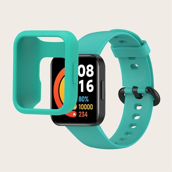 Xiaomi Redmi Watch 2 / Watch 2 Lite silikone urrem og etui - Blågrøn / Sort / Blågrøn Green