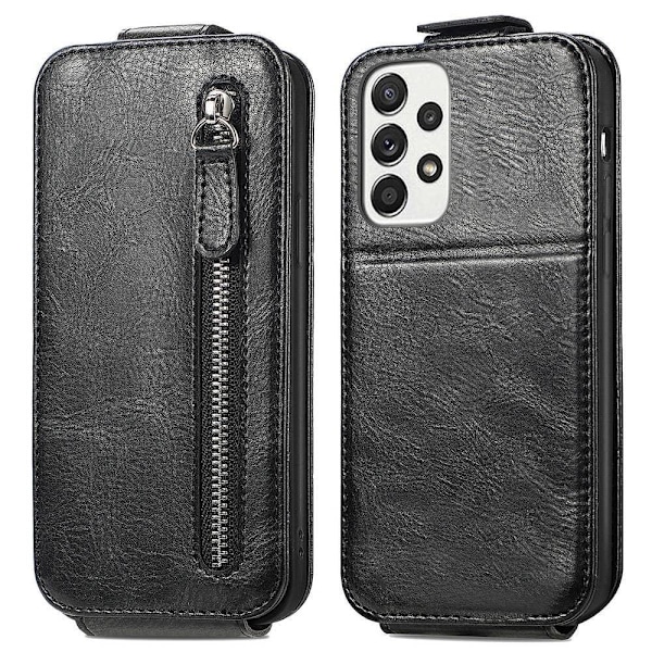 Vertical Flip Phone Suojakotelo With Zipper For Samsung Galaxy A73 - Musta Black